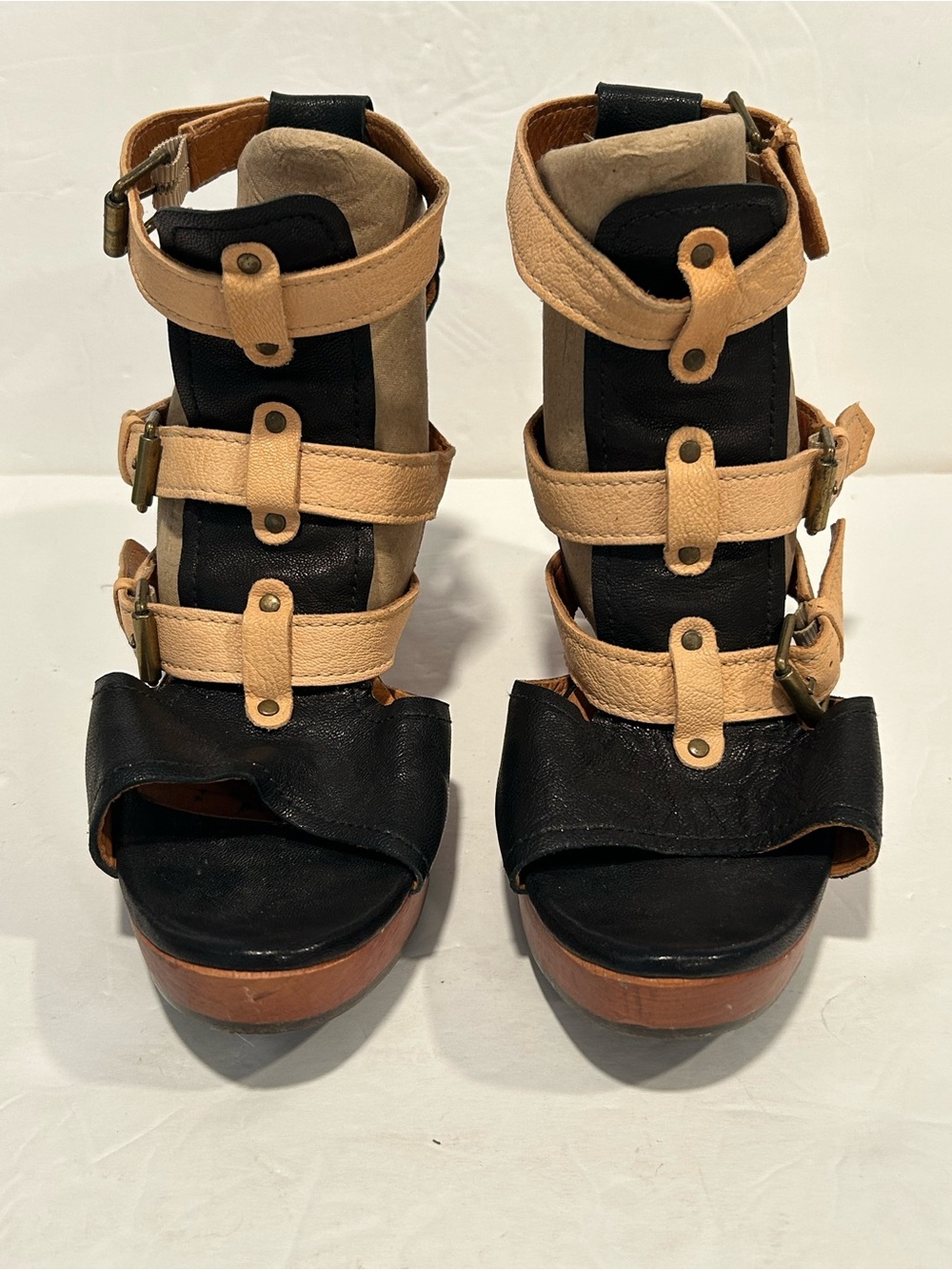 Chie Mihara Strappy Wooden Block Cone Heel Platform leather sandals EU 41|US11 - Picture 2 of 11